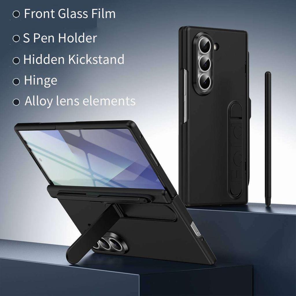 Case for Samsung Galaxy Galaxy Z Fold 7 6 5 4 3 with S Pen Holder & Stylus, Invisible Kickstand,Built In Screen Protector Cover Phone Bumpers