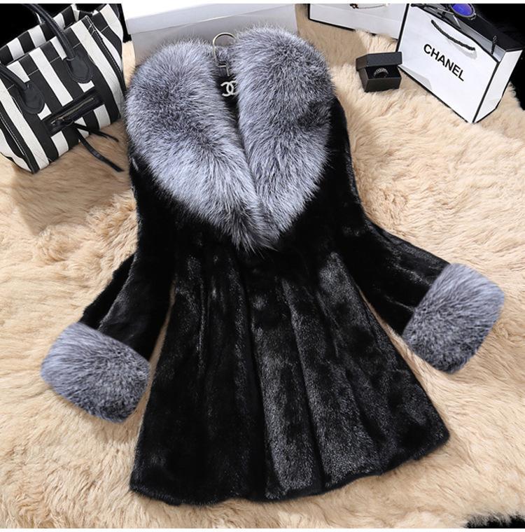 New Autumn and Winter Imitation Mink Coat Long Imitation Fox Fur Collar Coat Fur Coat