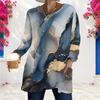 Women Plus Size Round Neck Long Sleeve Blue Gold Marble Print Loose Longline T Shirt With Pockets