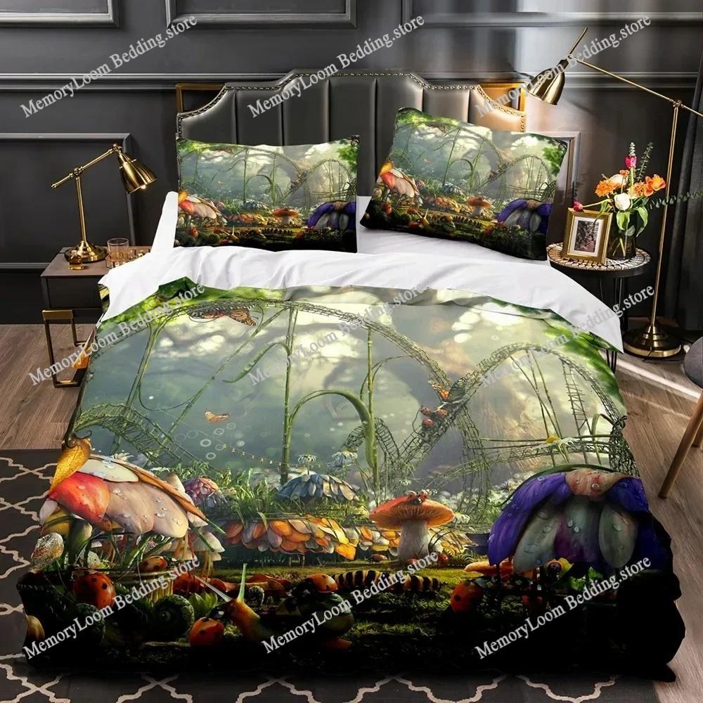 Mushroom Fairy Forest Magic Lilliputian Fungus Plant Bedding Set Single/Queen/King Size 3D Print Duvet Cover Bed Sheet Soft Set