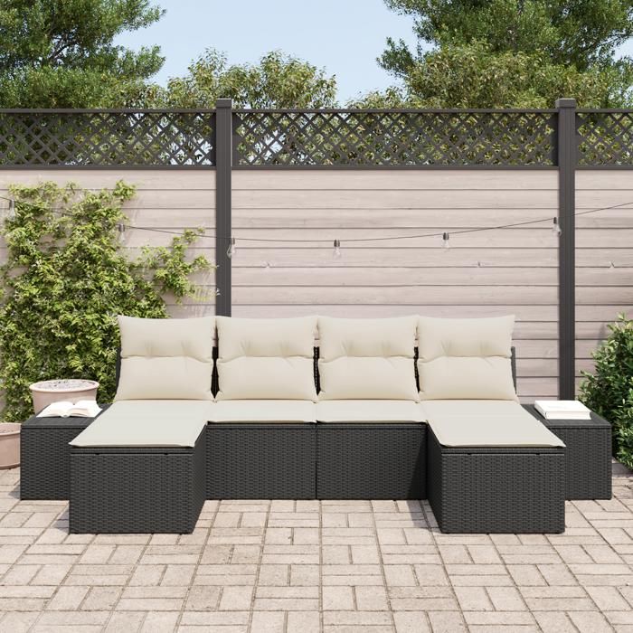 VidaXL Ensemble de canapé de jardin 6 pièces avec coussins Noir Poly Rotin 3347167