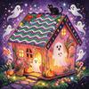 3D Wooden House Halloween Rhinestone Painting Kit Cute Handmade Craft Set  Party Decor