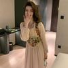 New atmosphere wear heavy industry embroidery fake two-piece dress women's autumn wear with lining