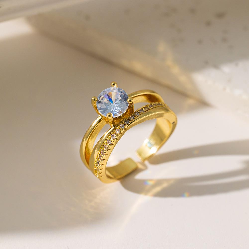 Micro-Inlaid Zircon Fashion Open Ring - Adjustable Luxury Index Finger Jewelry for Women