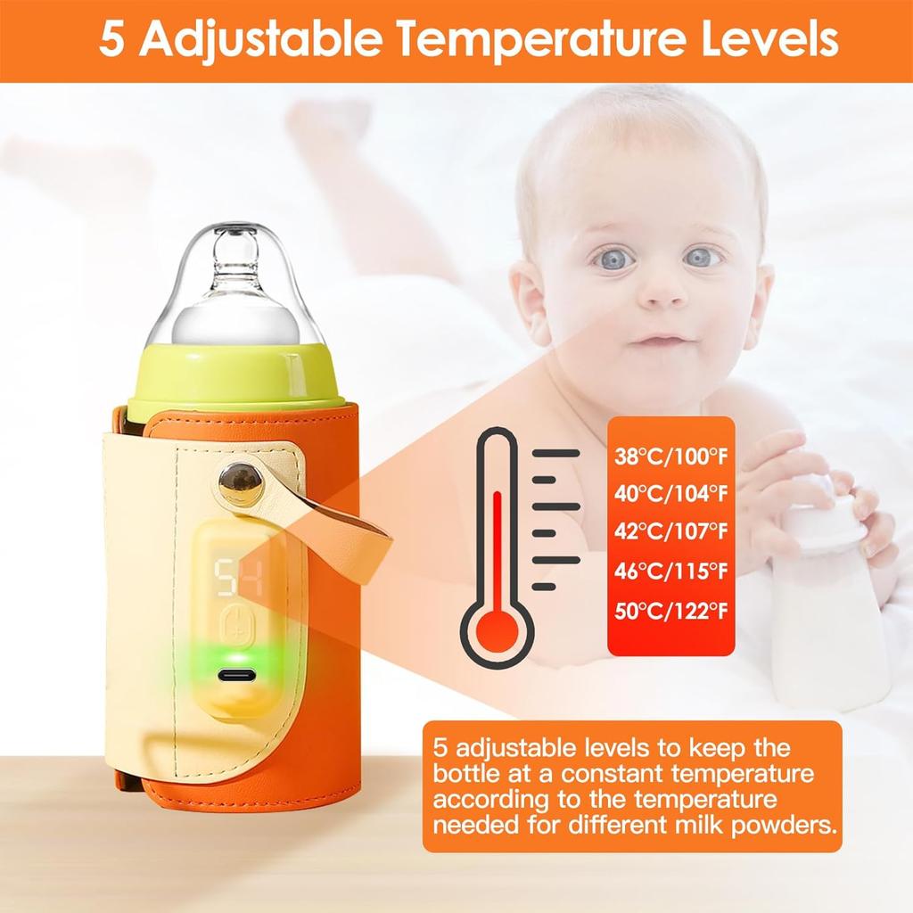 Portable Bottle Warmer,Baby Bottle Insulation Cover Bottle Warmer with 18W Quick Charge and LED Display,Adjustable Temperature Control, Handhold Milk