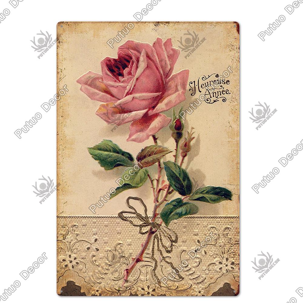 Putuo Decor Flower Vintage Poster Plaque Metal Tin Sign Wall Decorative for Barn Room Kitchen Garage Iron Painting