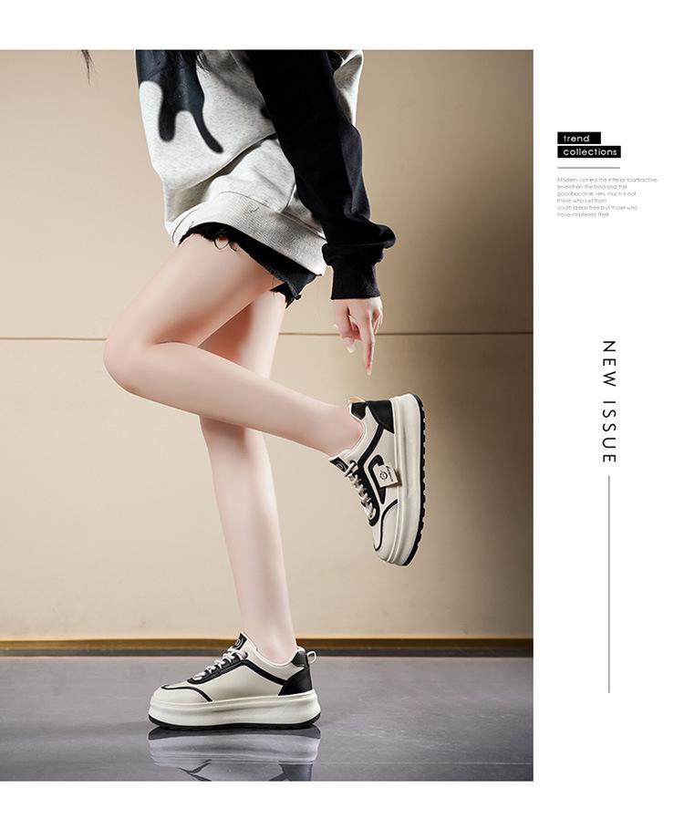 2025 Spring Women's Trendy Korean-Style White Breathable Skate Shoes with Versatile Thick Soles