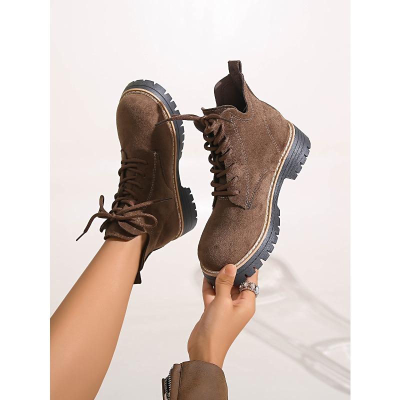 Winter 2025 Neue Runde Zehen Schnürung Martin Stiefel Britischer Stil Übergröße Retro Plateau Muffin Stiefel für Damen