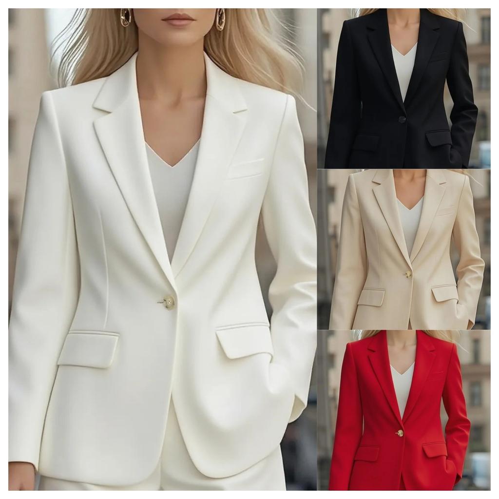 Women's Notched Lapel One Button Solid Color Long Sleeve Blazer Open Front Casual Suit Coat