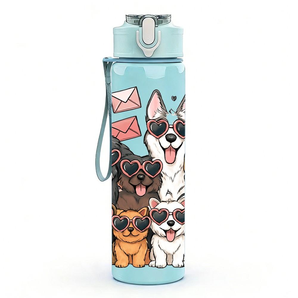 1PC Multiple Dogs Heart Love Print 750ml Color Plastic Sports Water Bottle Leakproof Flip Straw Lid Suitable for Sports Office Home Use