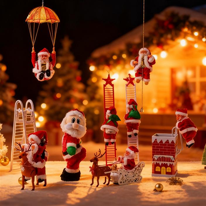 Electric Musical Santa Claus Ornament: Gold Bead String & Bow, Perfect Christmas Gift for Children