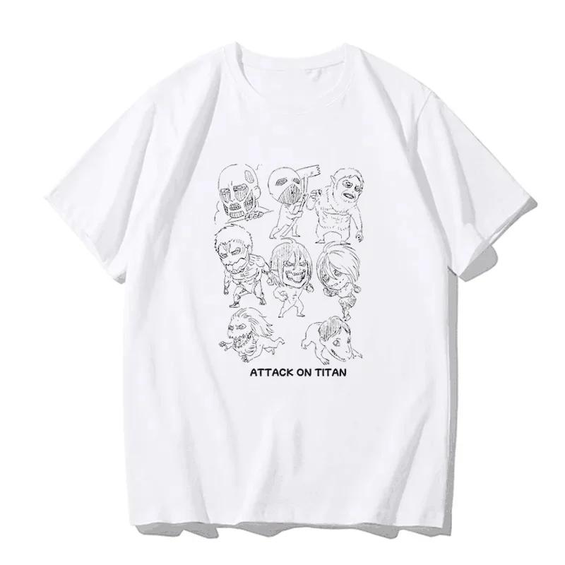 Japanese anime printed men's and women's shirt round neck loose short sleeve shirt Harajuku style Attack on Giant Y2k clothing