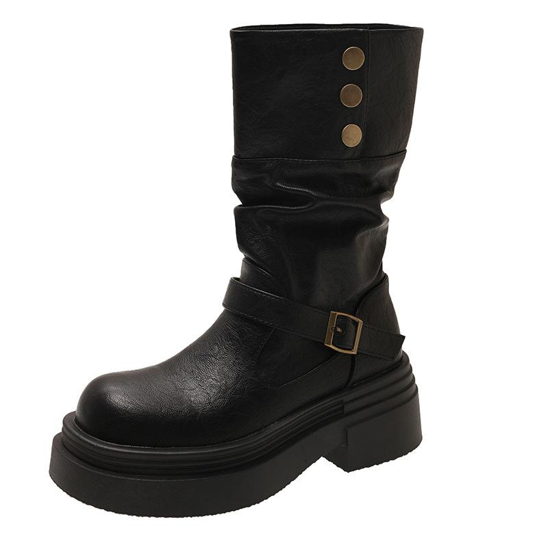 

Retro British style thick heel platform boots women s 2025 new autumn and winter thin casual knight boots outer wear 35