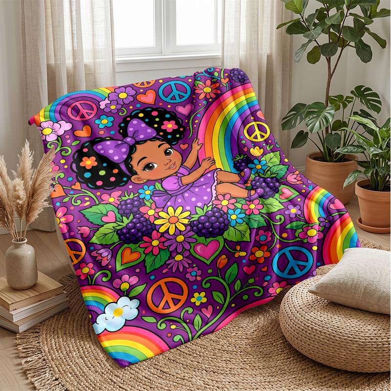 Rainbow Heart Fantasy Theme Blanket Lightweight Warm Flannel Blanket Decorative Throw Blanket for Home Decoration