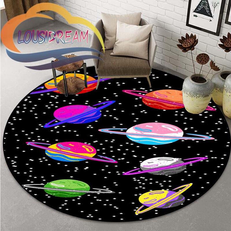 Space Universe  Vector Ufo and Many Planets In Galaxy Round Bedroom Floor Mat Computer Chair Area Decoration Carpets
