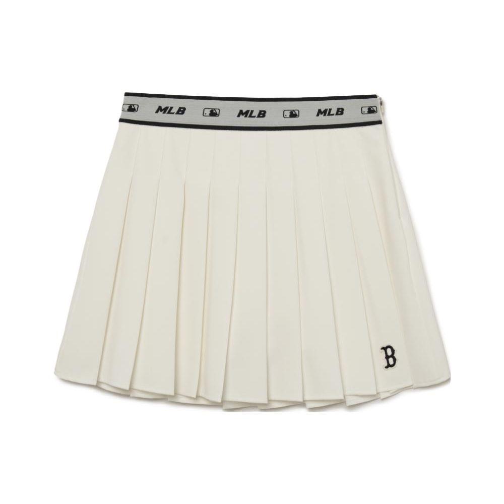 MLB Boston Red Sox Sports Lifestyle Embroidered Logo Trendy High-Waisted Pleated Casual Skirt Women skirts Ivory 3FSKB0133-43IVS