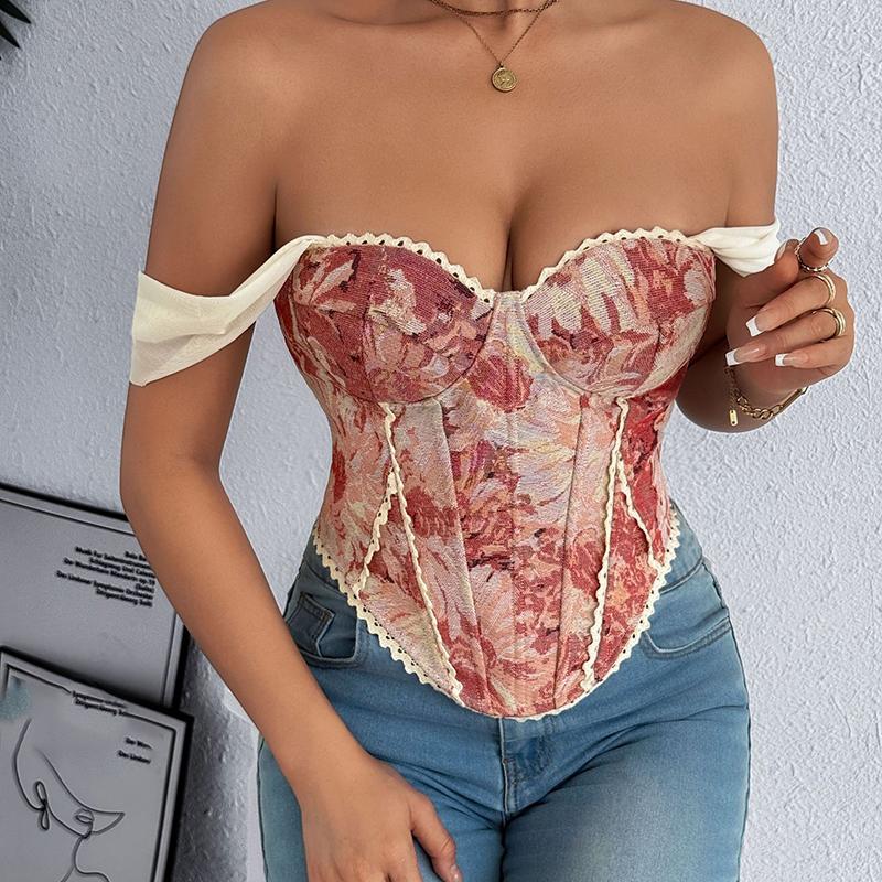 Amerikanischer Retro-Print Abend-Camisole-Träger Spitze Gespleißt Schlank Streetwear Floral Vintage Strand-Tanktop