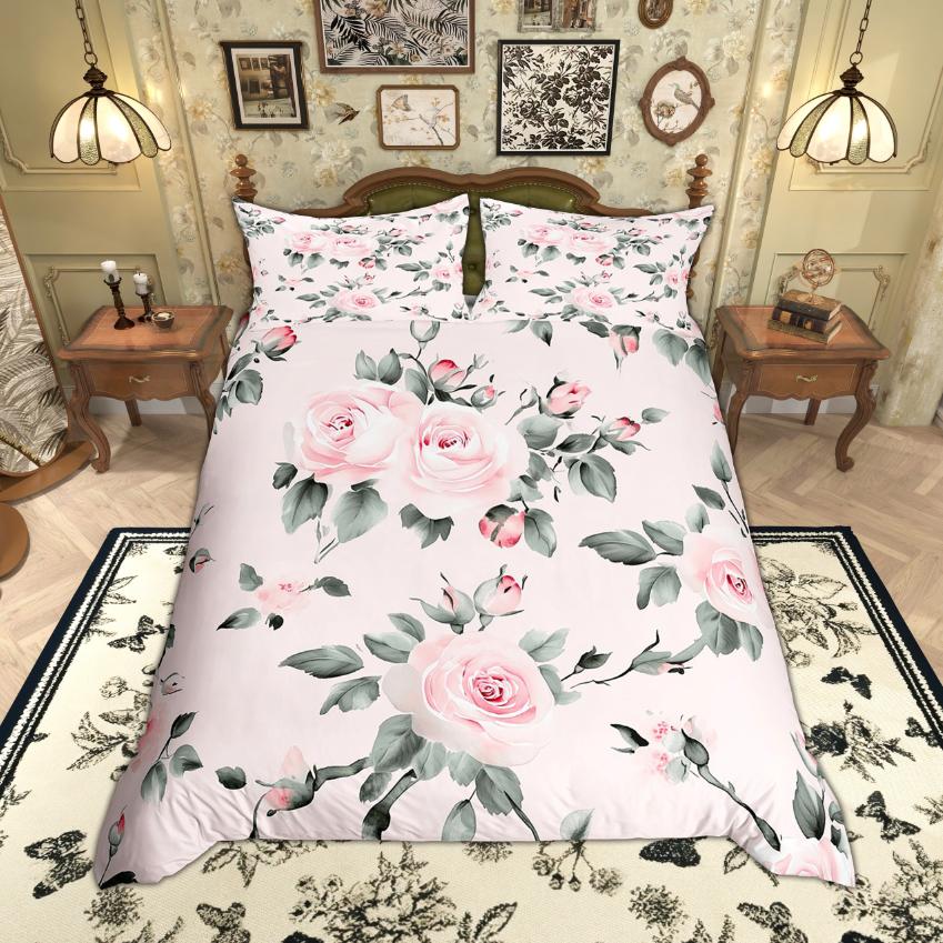 Comforter Homewish Chic Flower For Girls Spring Garden Floral Bedding Set Green Leaves Set