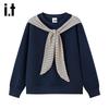 Izzue IT Damen Streifenschal Faux Zweiteiliges Sweatshirt
