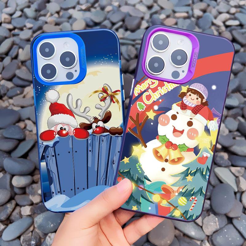 Merry Christmas Day Phone Case For iPhone 15 14 Plus Pro Max 13 12 Pro Max Mini 11 Shockproof Laser Matte Back Phone Cover Funda