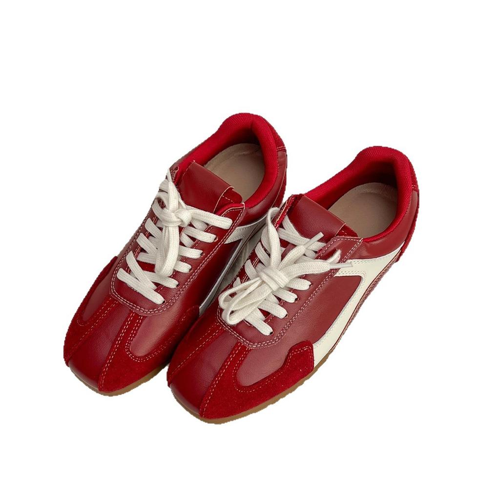 Lan Cabinet retro round head inner height increase flat bottom German training shoes women's 2025 new fashion versatile and thin casual sports shoes