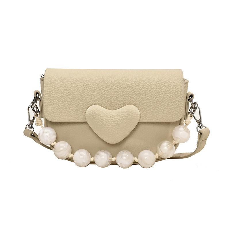 Sweet Peach Heart Small Bag Women's 2025 New Summer Beaded Texture Candy Color Shoulder Messenger Bag Saddle Bag