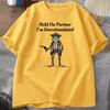 Unisexs Tshirt Hold On Partner Im Overstimulated Funny Meme Graphic T Shirts Cowboy Frog T Shirt Fashion Cotton Short Sleeve Top