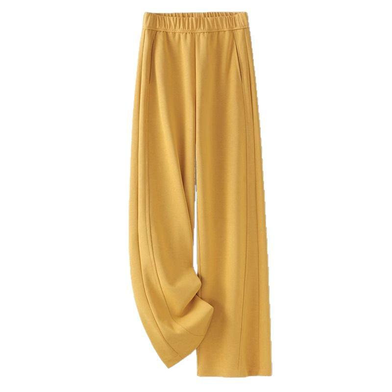 Chic Yellow Wide-Leg Sweatpants for Women - Spring/Autumn 2025 Slimming Lazy Style with Crescent Moon Design