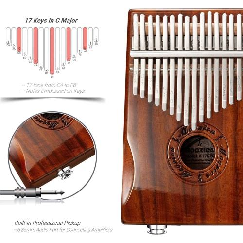 MOOZICA Kalimba, 17-Key, C Key, Connectable To Amplifiers, Beginner-Friendly, Made of Acacia Core Wood, Thumb Piano, Tuning Hammer, Japanese Instructi