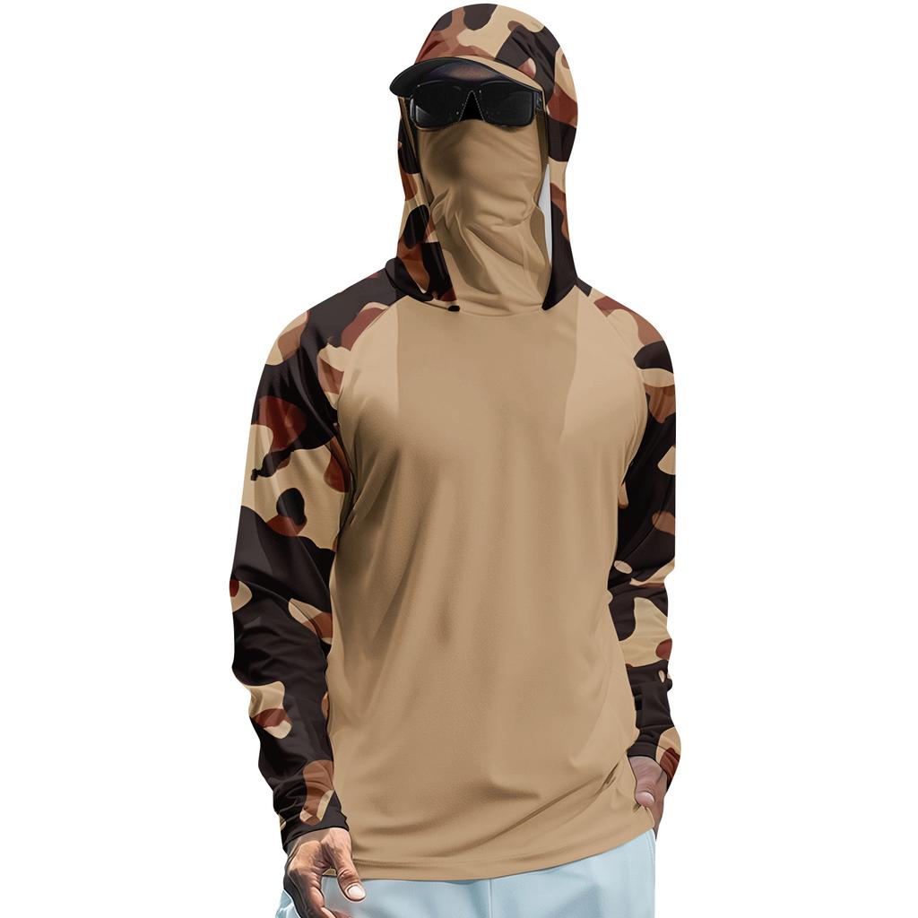 Long Sleeve Fishing Shirts for Men Sun Hoodie Hooded Sun Shirts Fishing Hoodie Camo Hoodie for Outdoor Activities