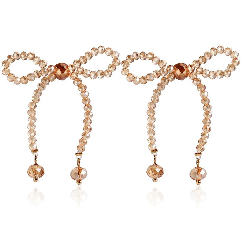 

Винтажные белые серьги-пусеты с бантиками из искусственного жемчуга, двухслойные серьги-капли с бусинами, легкие роскошные украшения, декор для вечеринки