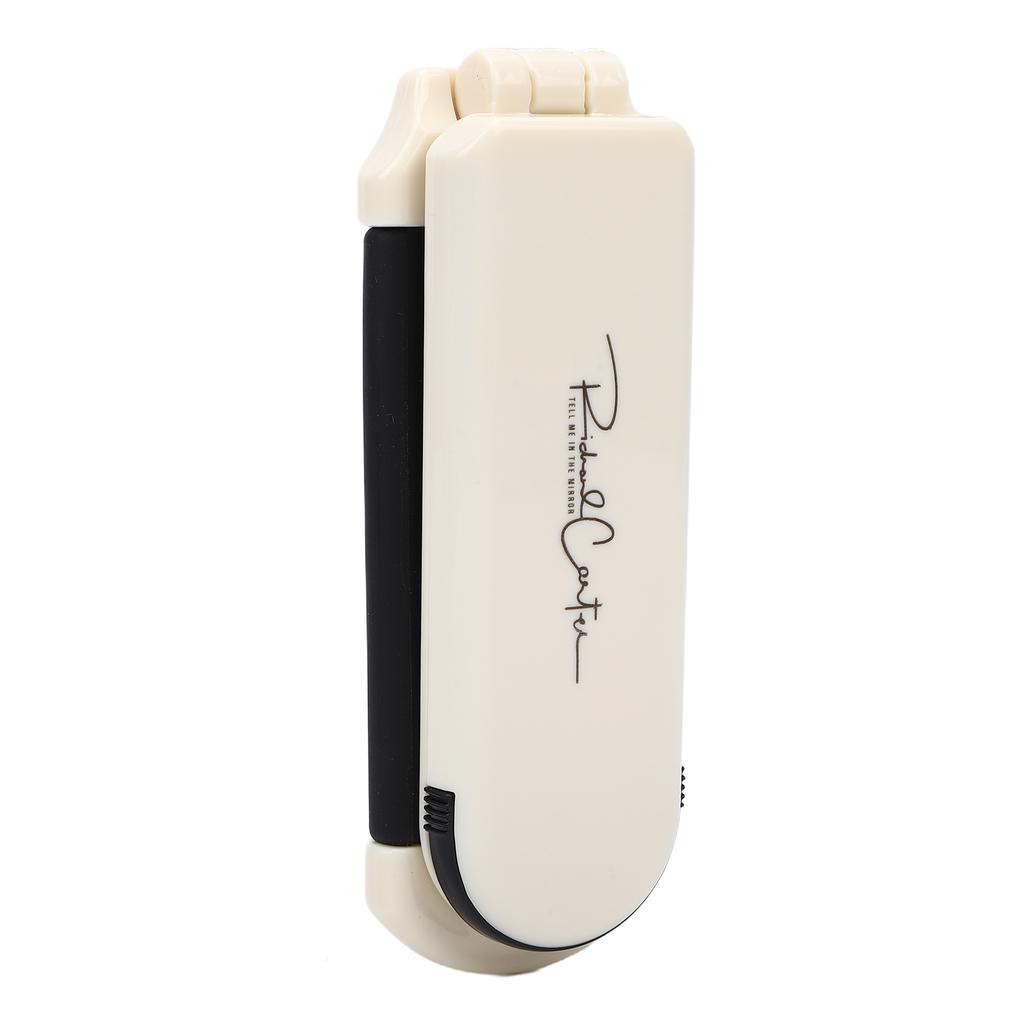 Folding Hair Brush with Mirror Portable Lightweight Pocket Size Massage Comb Hair Brush for Travel Cream White