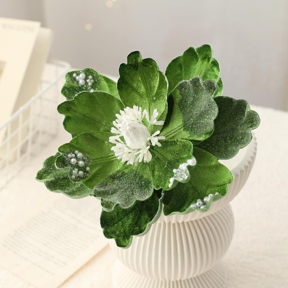 Lifelike Artificial Poinsettia Picks Sequin Fake Christmas Flowers New Year Decor