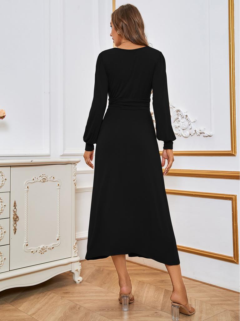 European and American women's clothing new sexy V-neck split-ended high-waisted slim-fitting temperament dress A-shaped long dress