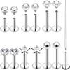 Trendy Stainless Steel Labret Piercing Stud Earrings & Rings Combination Set with Prong Setting Unisex