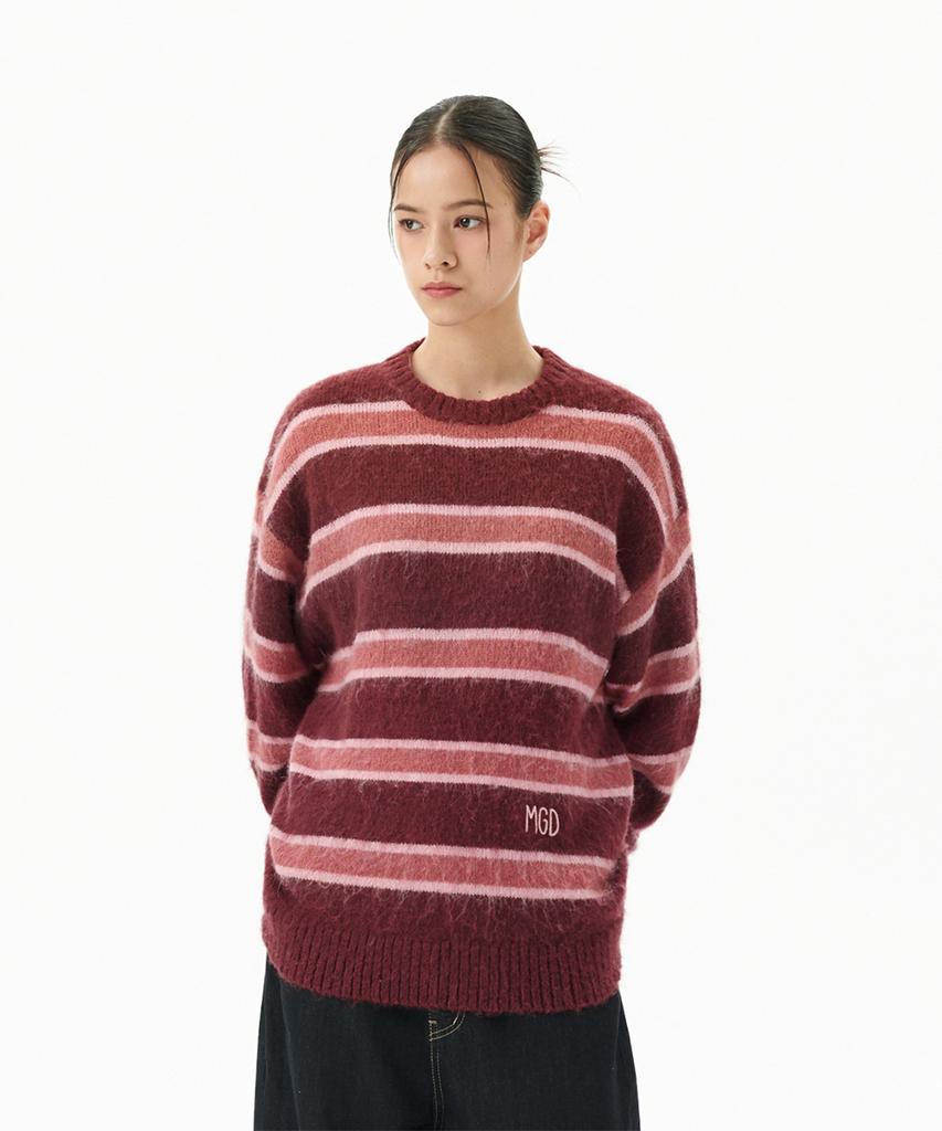 MAHAGRID Hairy Stripe Knit Sweater Burgundy(Mg2Ffmk600A)