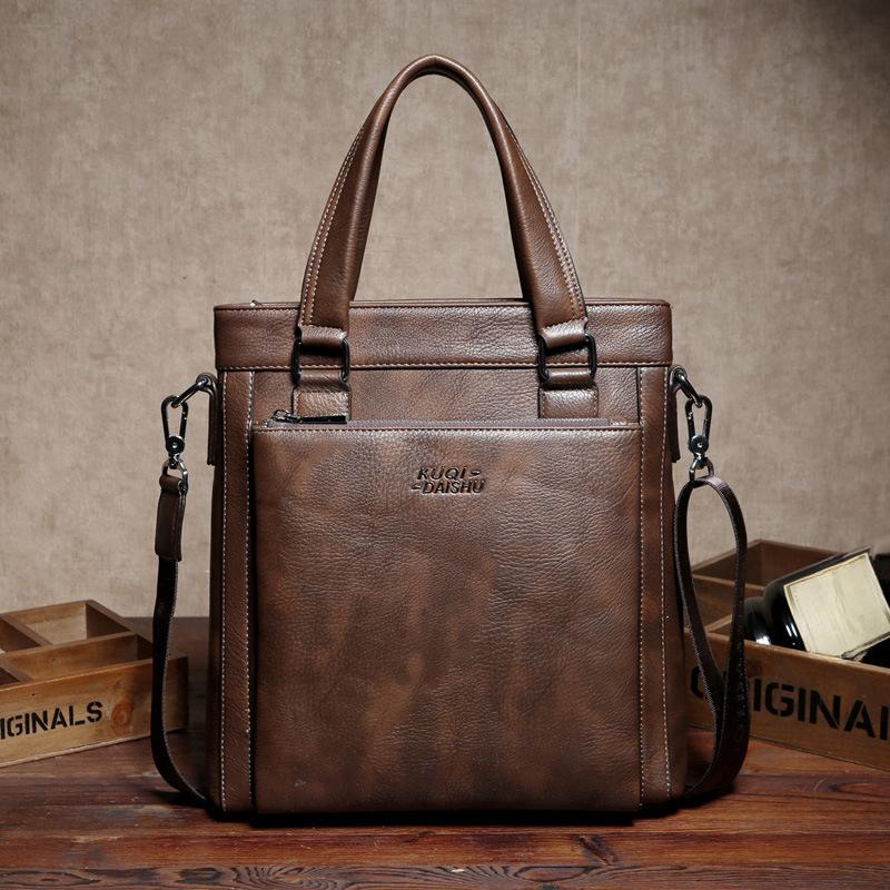 

Мужская сумка-тоут вертикальная модная деловая ретро сумка-мессенджер через плечо 28cm*7cm*31cm коричневый