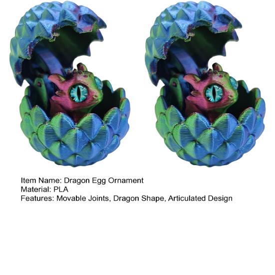 2Pcs 3D Printed Dragon Egg Figurine Movable Joints Dragon Figure Fidget Toy Dragon Egg with Articulated Dragon Inside Decoration Ornament