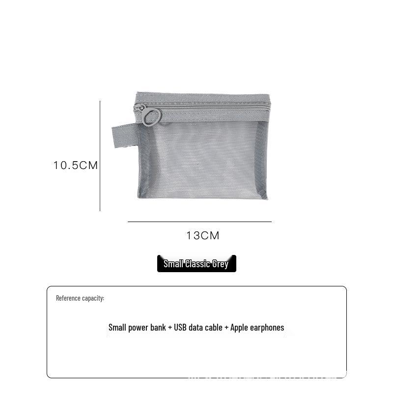 Transparent Mesh Portable Storage Bag for Data Cables, Earphones, Cards - Large Capacity Everyday Organizer