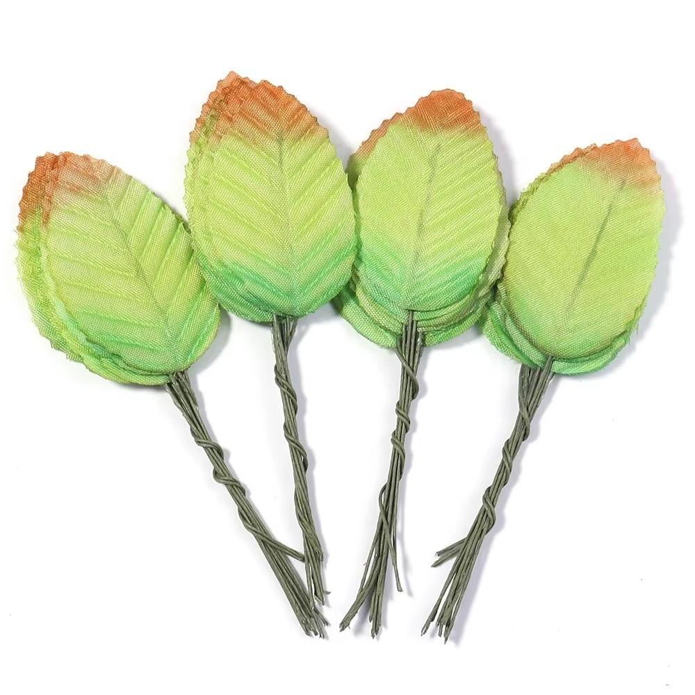 40Pcs Nylon Artificial Silk Rose Leaves Single Leaf Wired Stem Artificial Green Leaves DIY Crafts Floral Decoration Leaf