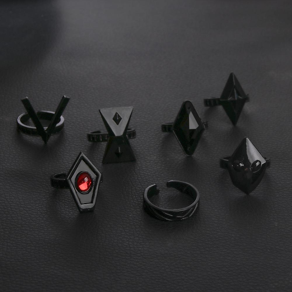 Neues 7-teiliges/Set Anime Genshin Impact Hu Tao Cosplay Ringe Verstellbarer Metall Neun Säulen der geheimen Reue Ring Requisiten Schmuck