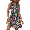 Ladies' Fashionable Floral Patchwork Printed V-neck Button-down Pocket Vest Dress, Beach Vacation Summer Dress