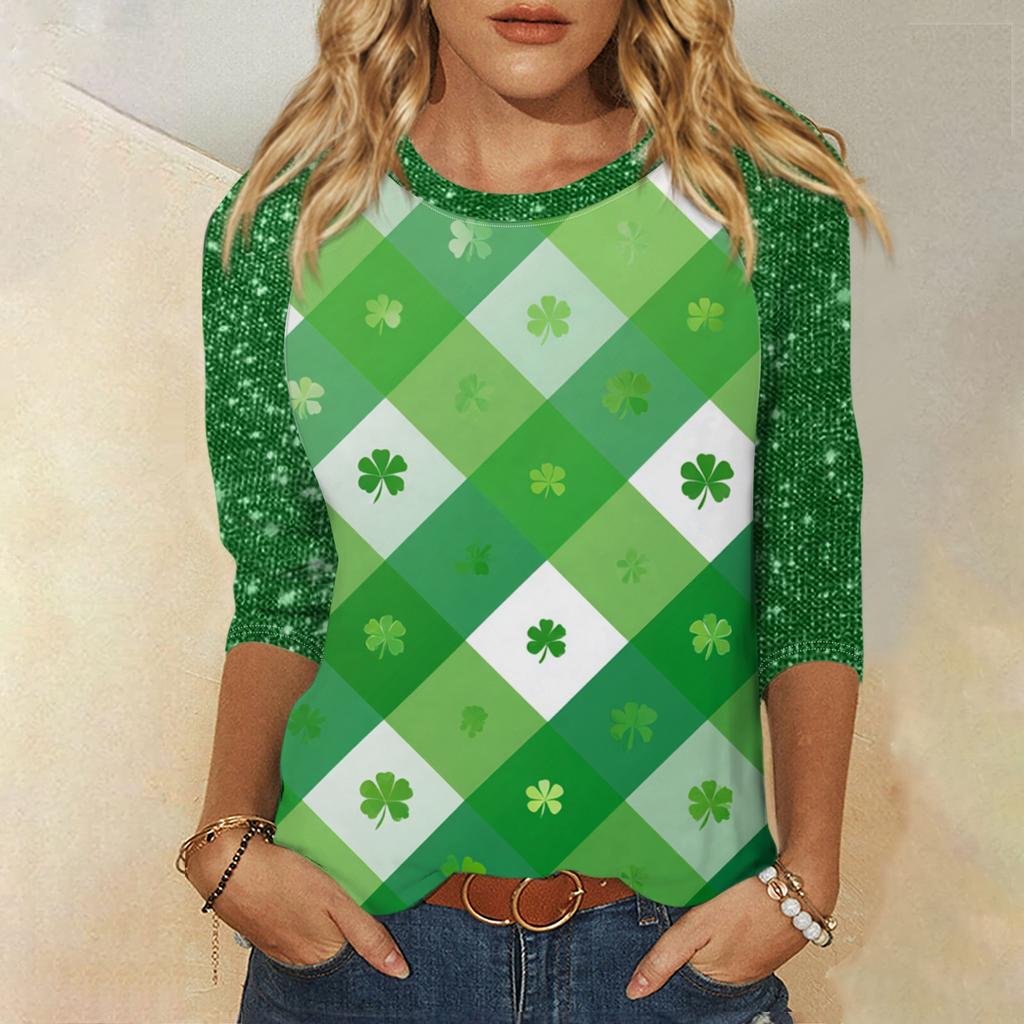 Damer St. Patrick's Day-tryck Rund hals Trekvartsärm Topp