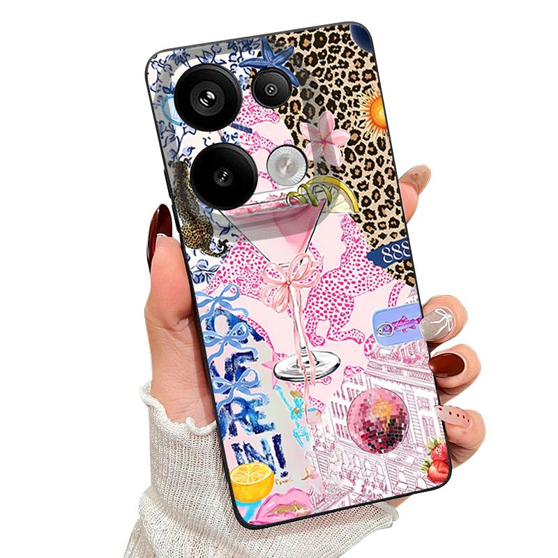 Pink Goblet Bowknots Disco Ball Pattern Case For Xiaomi Redmi Note 14 13 Pro 5G 4G 12 11 Funda Xiaomi 14T 13T 11T Pro Leather Texture Silicone Cover