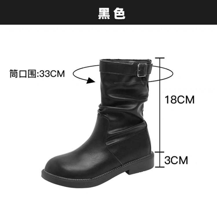 Grape Mom Studiolee Korean Round Head Folded Suede Thick Heel Thick Bottom Pile Low Top Short Boots Women's Autumn