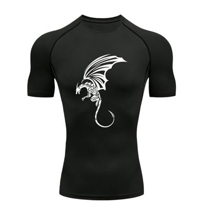 Black Dragon Pattern Men's Sports T-shirt Training Fitness Compression Workout T-Shirt