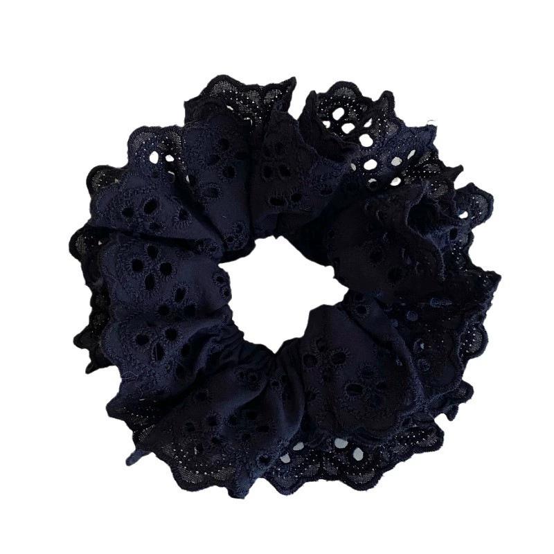 Double Layered Flower Lace Hollowed Pleated Ballet Lace Scrunchies Sweet Gentle Low Ponytail Head Ties New Accessories for Women