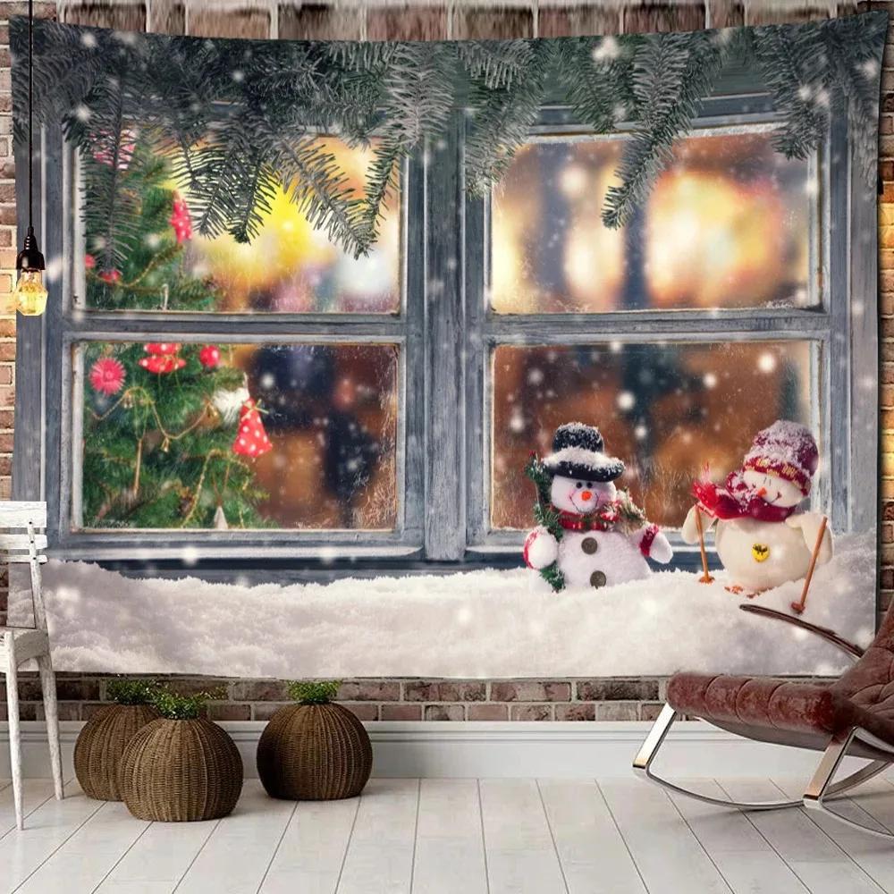 Christmas Window Scenery Tapestry Bedroom Living Room Home Wall Decoration