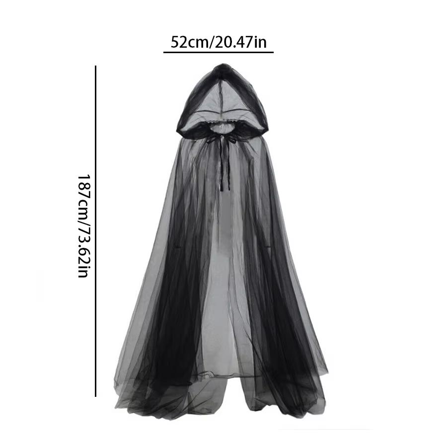 Svart brudeskjerf Heks Vampyr Cosplay Kappe Halloween Dobbel Kappe Spillfest Kostyme Rekvisitter Ferie Utkledning