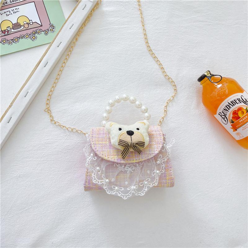 

Mini Bear Adorable Shoulder Bag For Kids Stylish Cute Crossbody Accessory In Canvas Soft Style Two Pink